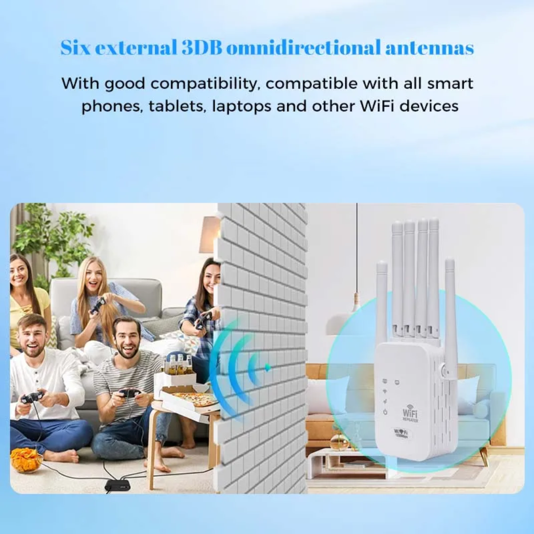 300Mbps WiFi Extender 6 Antenna – High Speed Wireless Repeater, Strong Signal Booster, Universal Router Compatible
